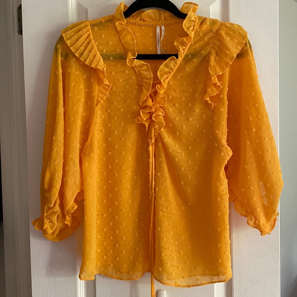 Anthropologie Yellow Ruffled Blouse